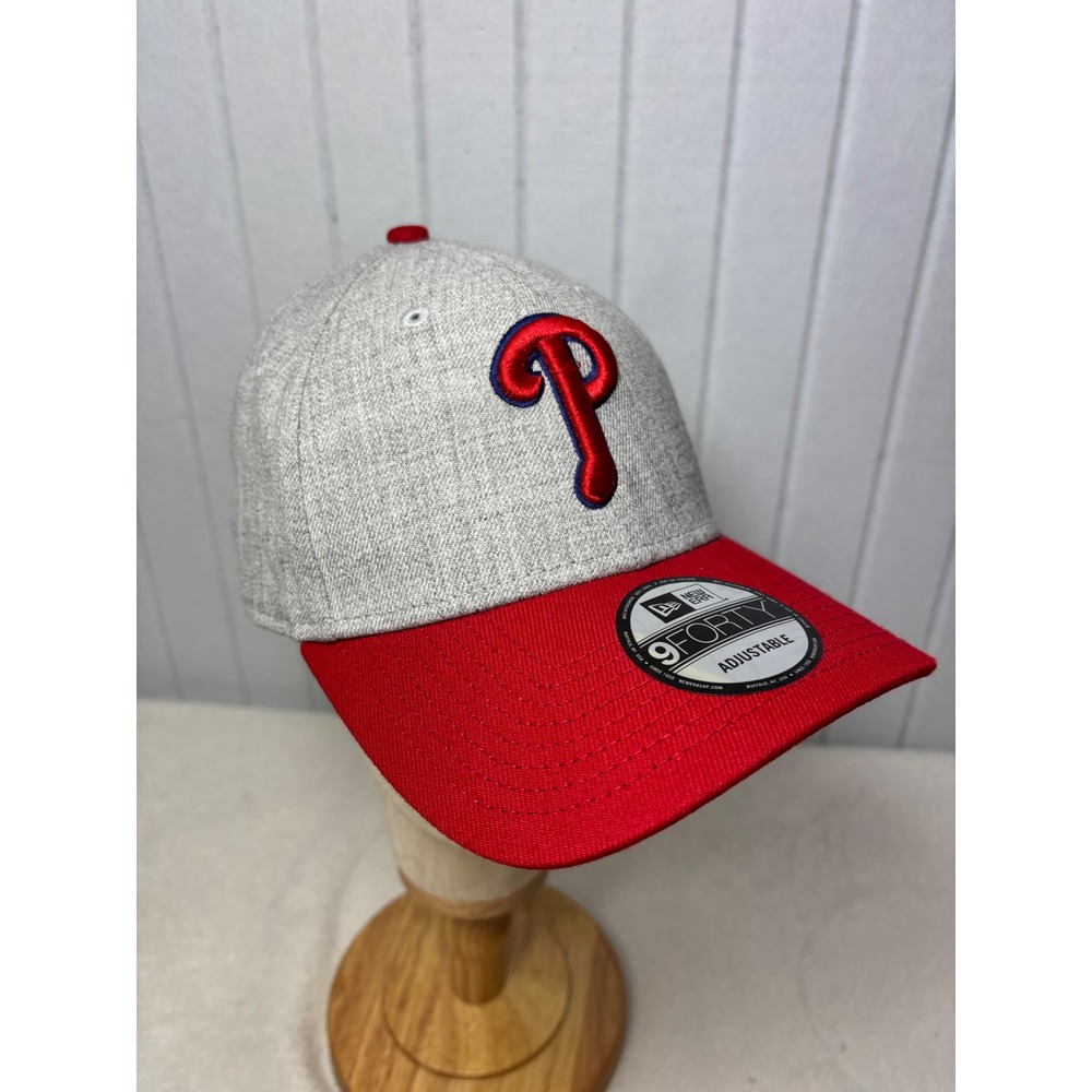 New‎ Era 9FORTY Philadelphia Phillies Hat Mens Grey Red Adjustable MLB Cap